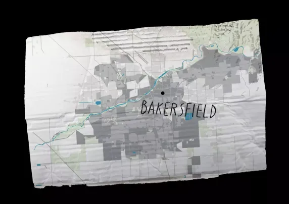 Image of map with Bakersfield written on it