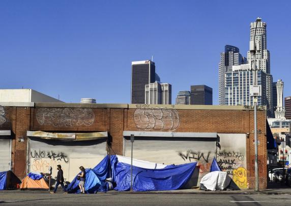 Tents next to a building