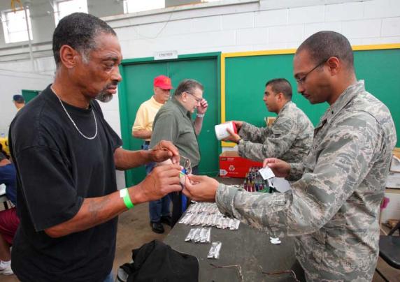 Military personnel providing assistance to veterans.
