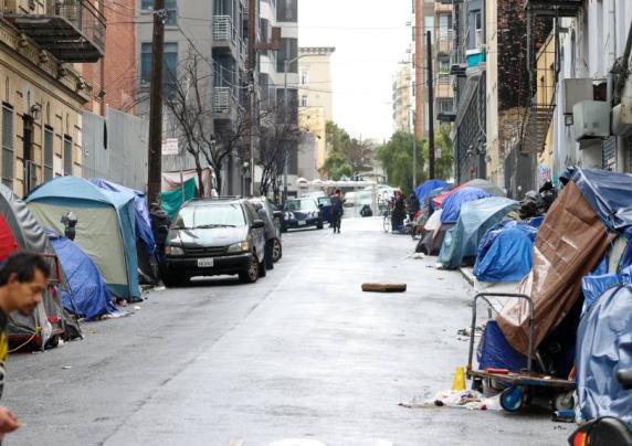 Tents line a street in San Francisco