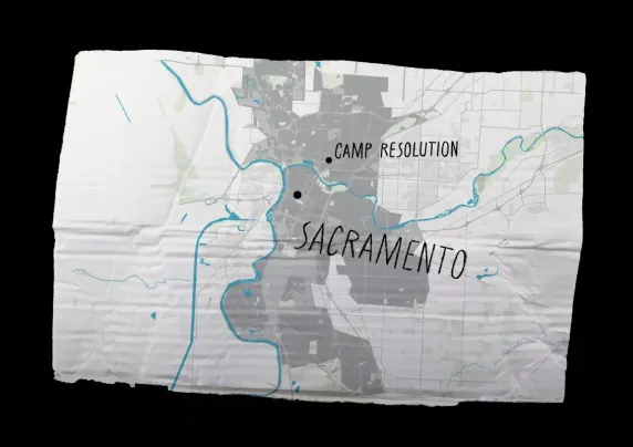 Map of Sacramento on a piece of cardboard