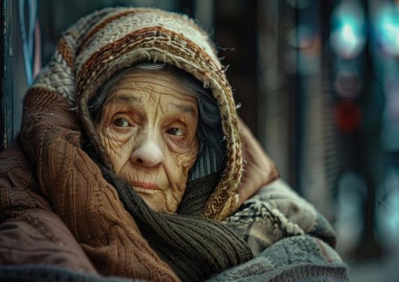 close up photo of older woman bundled up outdoors