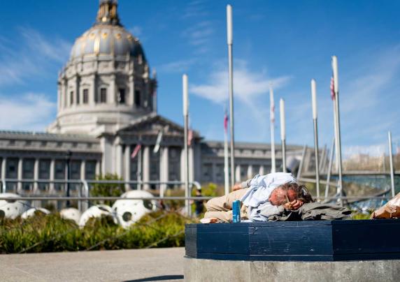 homeless man San Francisco City Hall