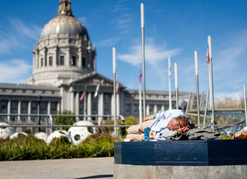 homeless man San Francisco City Hall