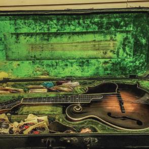 A rare mandolin in a green case.